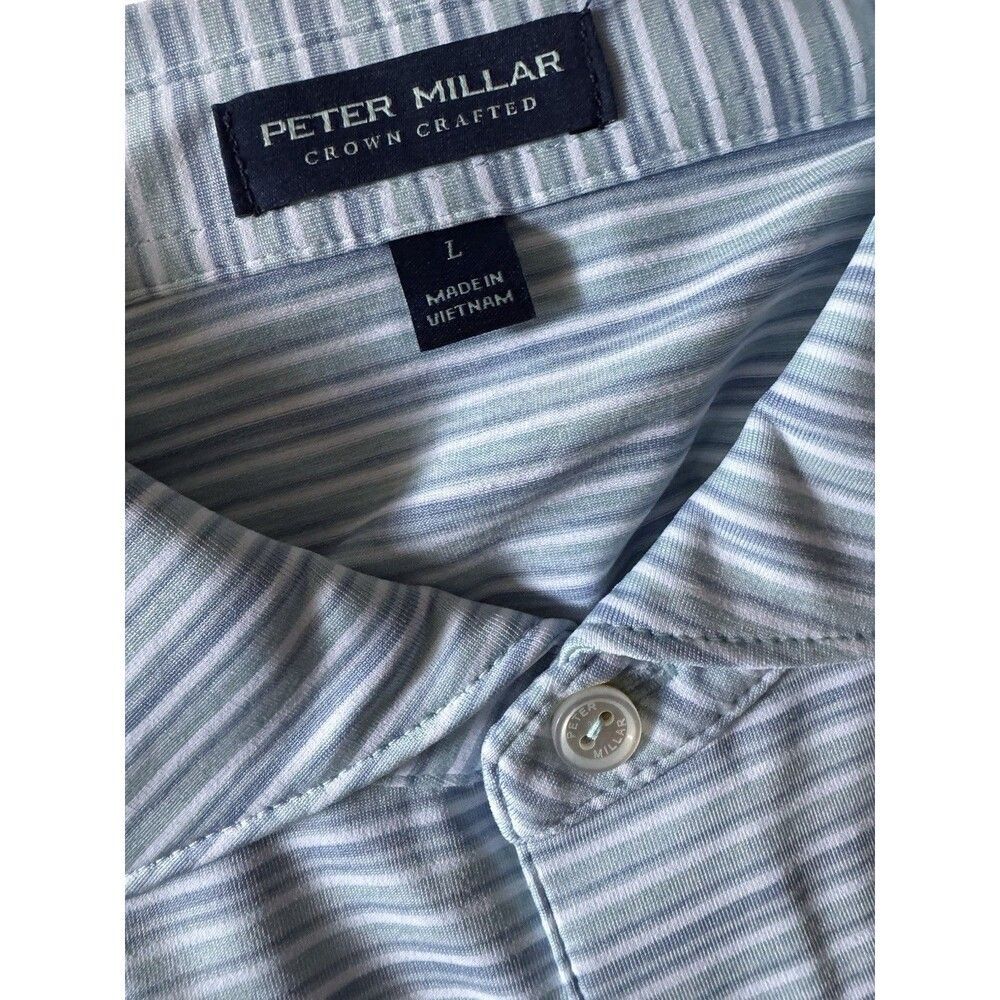 Peter Millar Men's Large Cadence Performance Jersey Polo Shirt-Blue Spruce